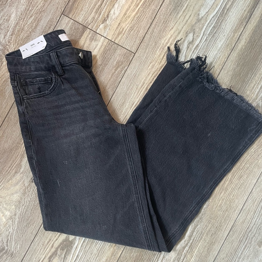 Vervet Olivia Black Raw-Hem Wide Leg Jeans